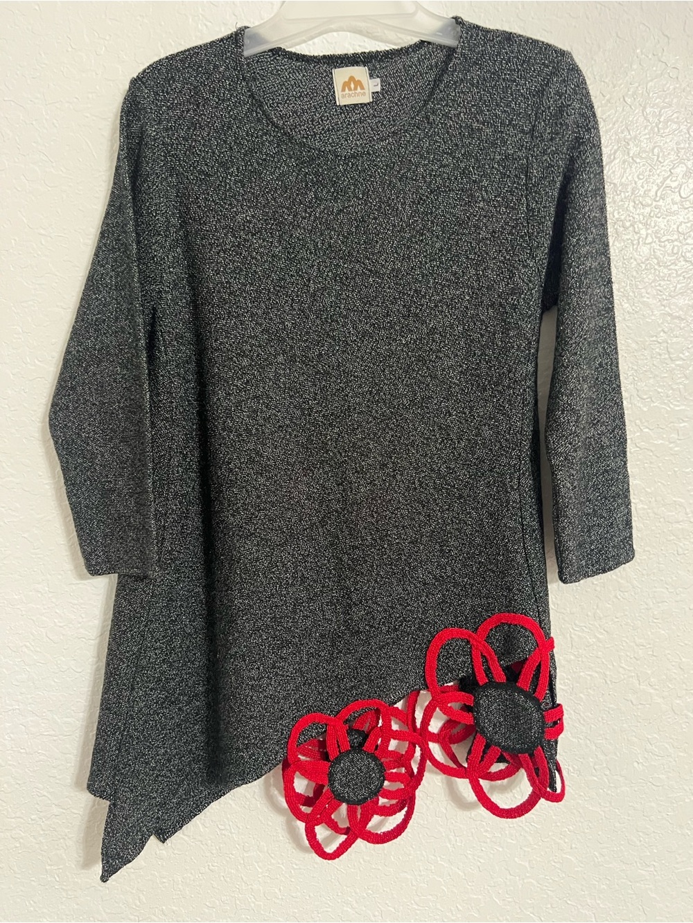 arachne Women Gray Sweater Size L 3/4 Sleeves Crew Neck #388